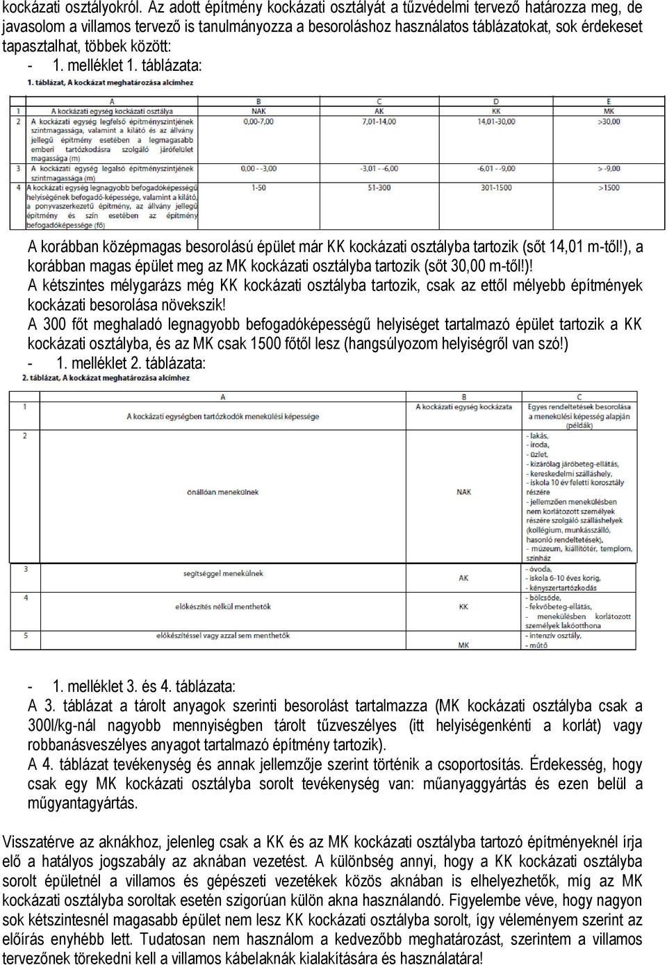 között: - 1. melléklet 1. táblázata: A korábban középmagas besorolású épület már KK kockázati osztályba tartozik (sőt 14,01 m-től!
