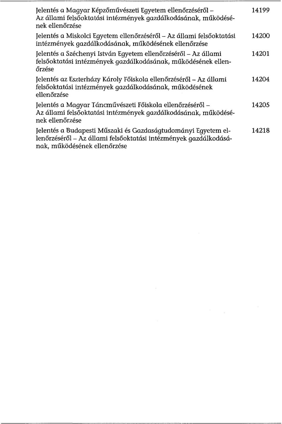 Jelentés az Eszterházy Károly Főiskola ellenőrzéséről - Az állami felsőoktatási intézmények gazdálkodásának, működésének ellenőrzése Jelentés a Magyar Táncművészeti Főiskola ellenőrzéséről - Az