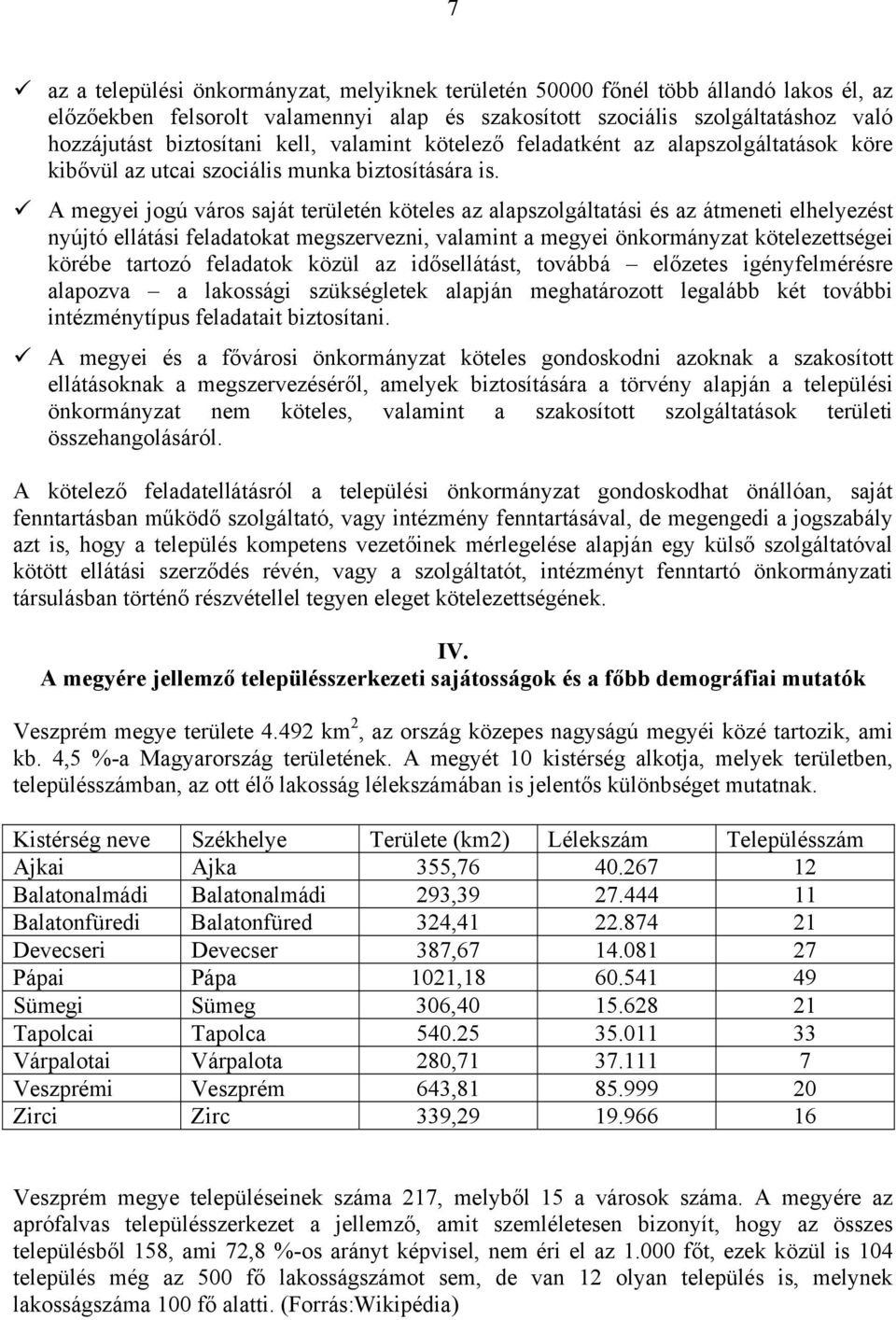 A megyei jogú város saját területén köteles az alapszolgáltatási és az átmeneti elhelyezést nyújtó ellátási feladatokat megszervezni, valamint a megyei önkormányzat kötelezettségei körébe tartozó