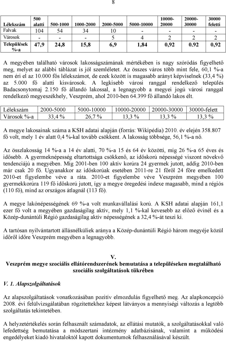 Az összes város több mint fele, 60,1 %-a nem éri el az 10.000 fős lélekszámot, de ezek között is magasabb arányt képviselnek (33,4 %) az 5.000 fő alatti kisvárosok.