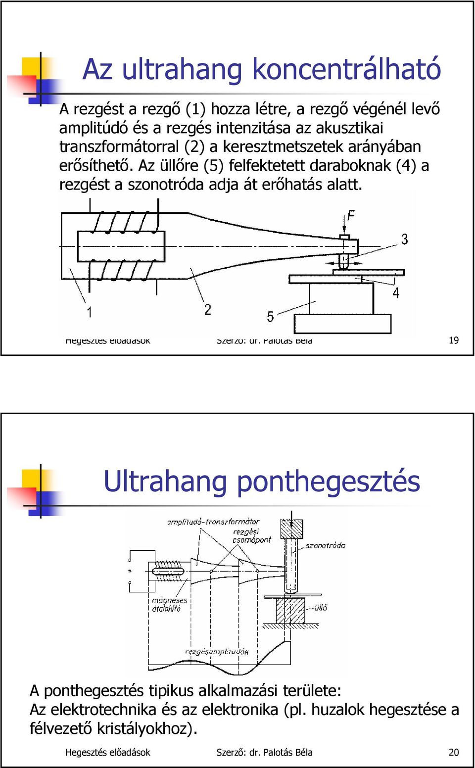 Az üllőre (5) felfektetett daraboknak (4) a rezgést a szonotróda adja át erőhatás alatt. Hegesztés előadások Szerző: dr.