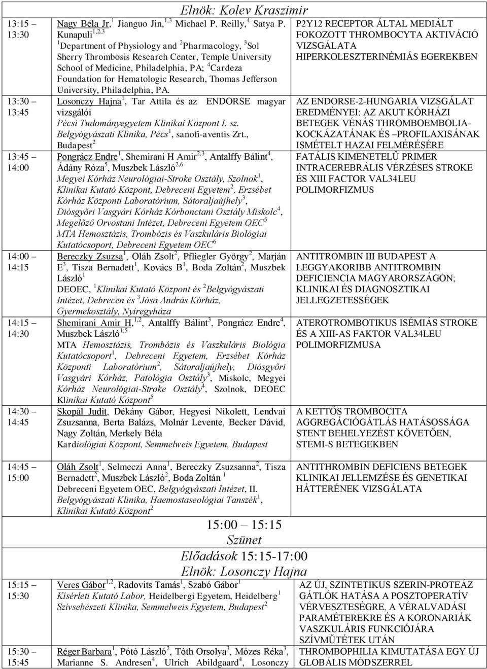 Research, Thomas Jefferson University, Philadelphia, PA. Losonczy Hajna 1, Tar Attila és az ENDORSE magyar vizsgálói Pécsi Tudományegyetem Klinikai Központ I. sz.