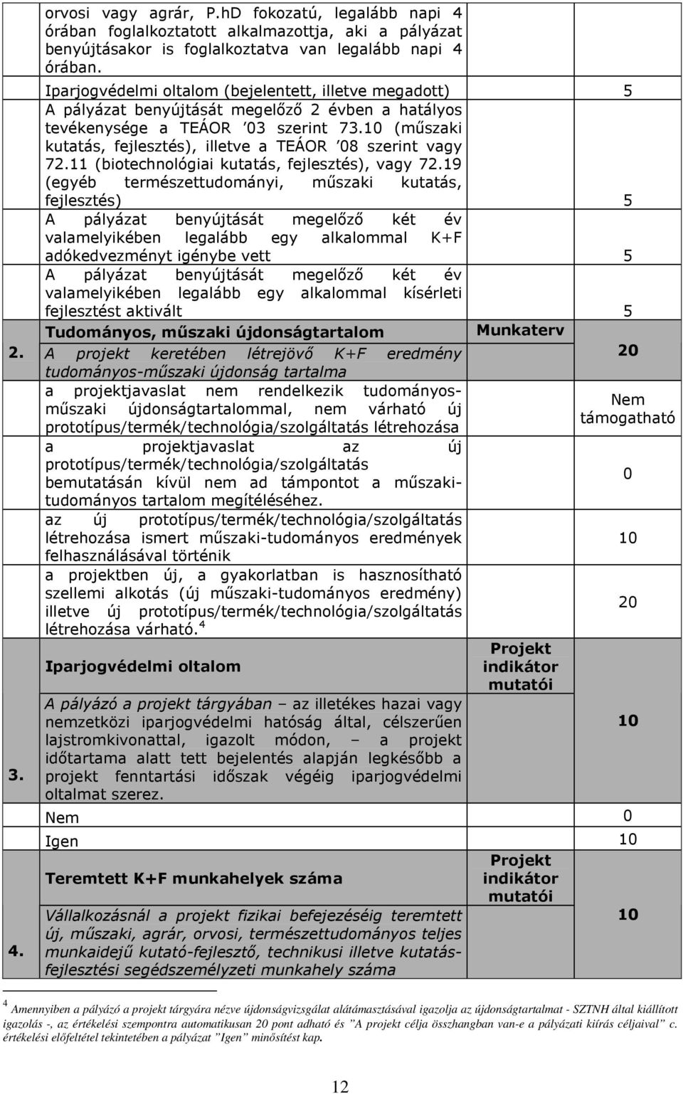 10 (mőszaki kutatás, fejlesztés), illetve a TEÁOR 08 szerint vagy 72.11 (biotechnológiai kutatás, fejlesztés), vagy 72.