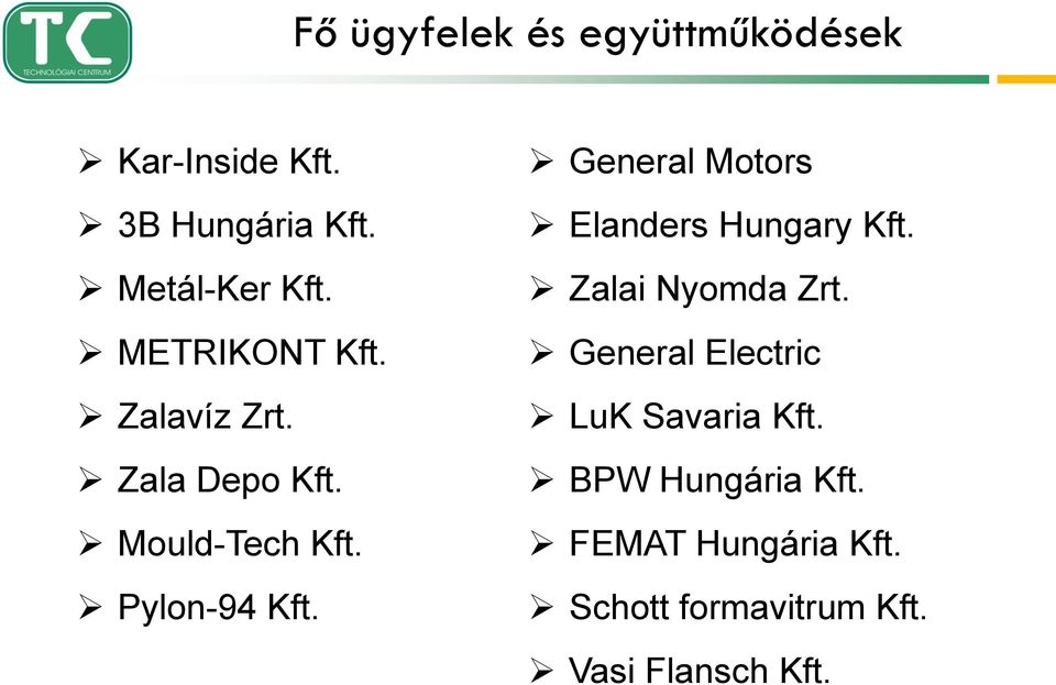 General Electric Zalavíz Zrt. LuK Savaria Kft. Zala Depo Kft. BPW Hungária Kft.