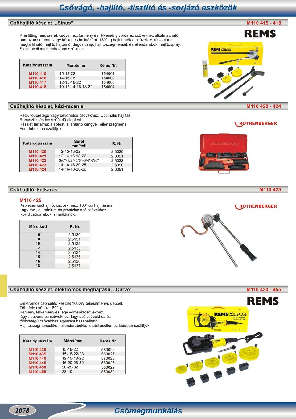 / M110 415 M110 416 M110 417 M110 418 15-18-22 14-16-18 12-15-18-22 10-12-14-16-18-22 154001 154002 154003 154004 Csőhajlító készlet, kézi-racsnis M110 420-424 -, többrétegű vagy bevonatos csövekhez.