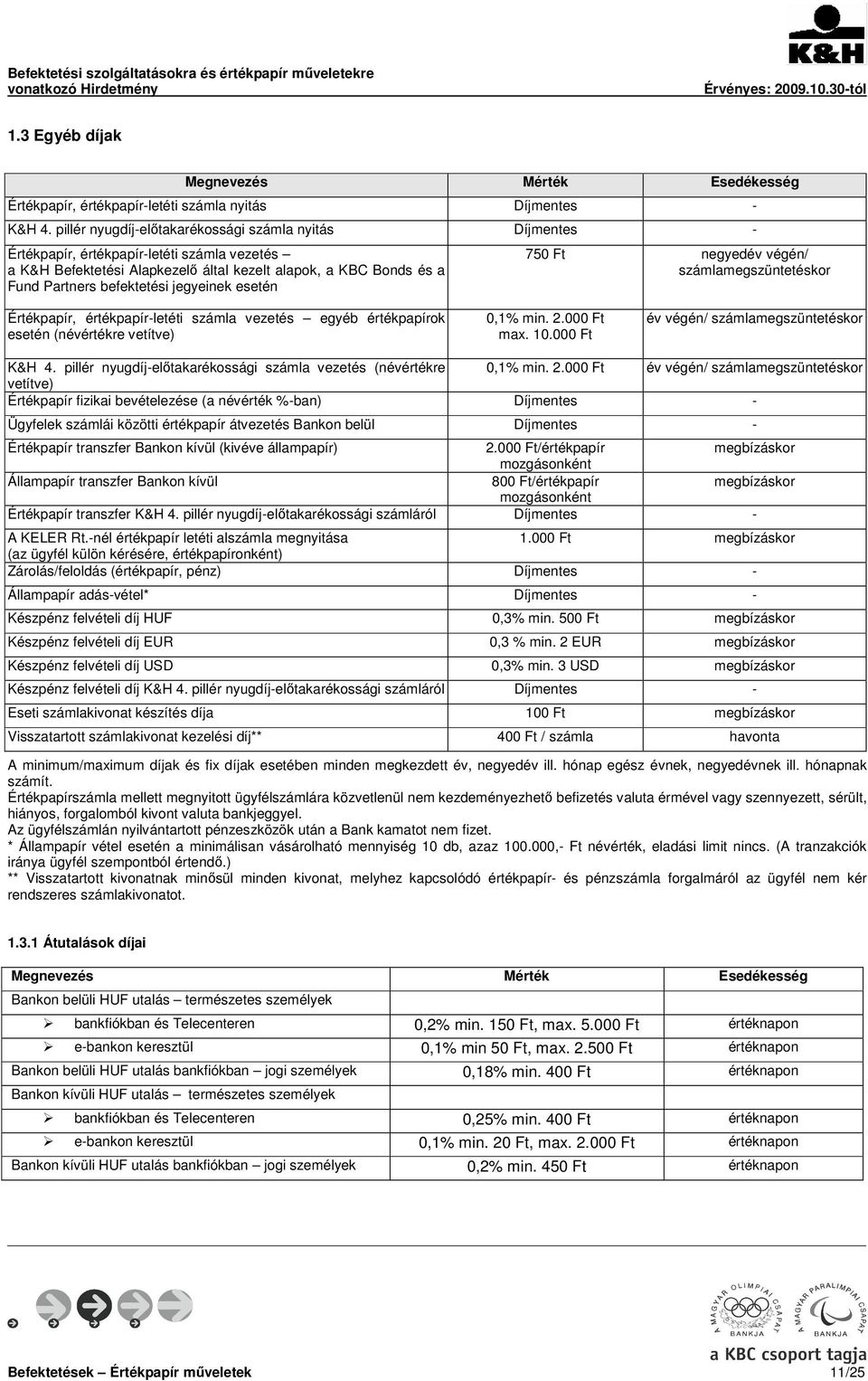 jegyeinek esetén 750 Ft negyedév végén/ számlamegszüntetéskor Értékpapír, értékpapír-letéti számla vezetés egyéb értékpapírok esetén (névértékre vetítve) 0,1% min. 2.000 Ft max. 10.