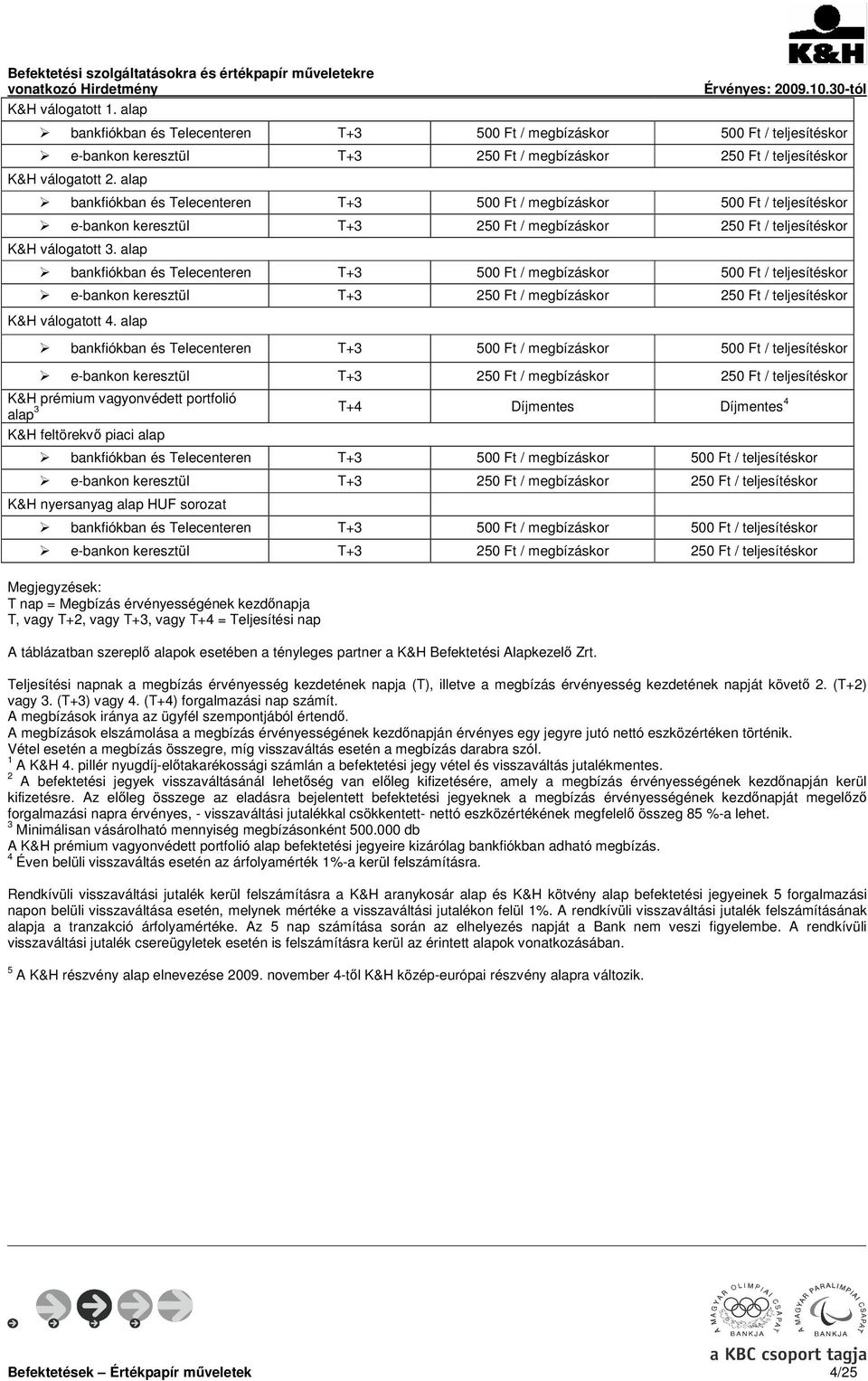 alap bankfiókban és Telecenteren T+3 500 Ft / megbízáskor 500 Ft / teljesítéskor e-bankon keresztül T+3 250 Ft / megbízáskor 250 Ft / teljesítéskor K&H válogatott 4.