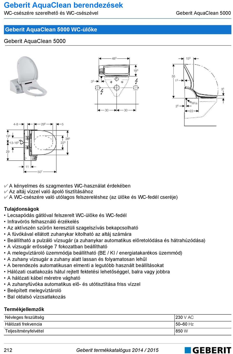 cseréje) Lecsapódás gátlóval felszerelt WC-ülőke és WC-fedél Infravörös felhasználó érzékelés Az aktívszén szűrőn keresztüli szagelszívás bekapcsolható A fúvókával ellátott zuhanykar kitolható az