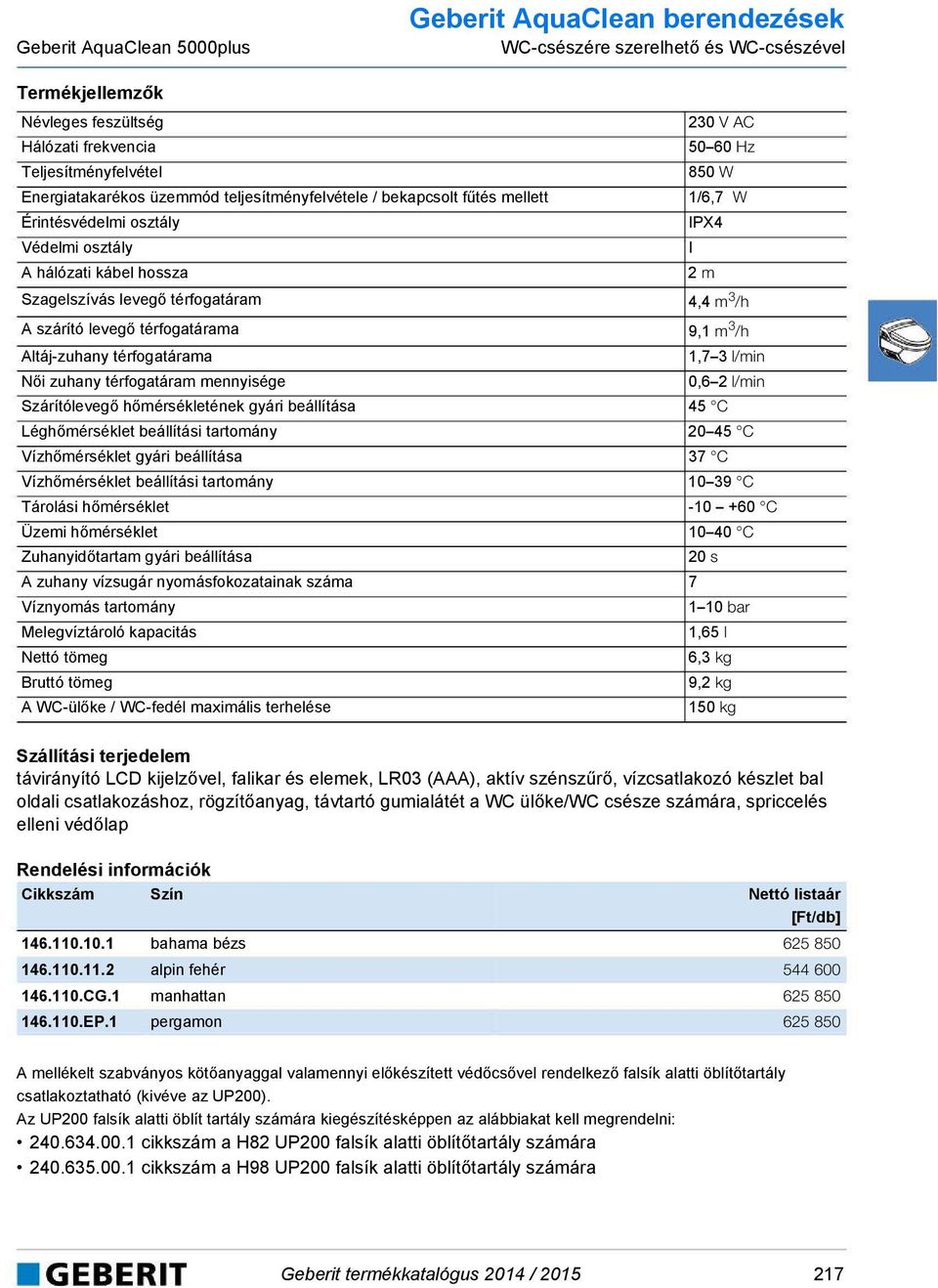 A szárító levegő térfogatárama 9,1 m 3 /h Altáj-zuhany térfogatárama 1,7 3 l/min Női zuhany térfogatáram mennyisége 0,6 2 l/min Szárítólevegő hőmérsékletének gyári beállítása 45 C Léghőmérséklet