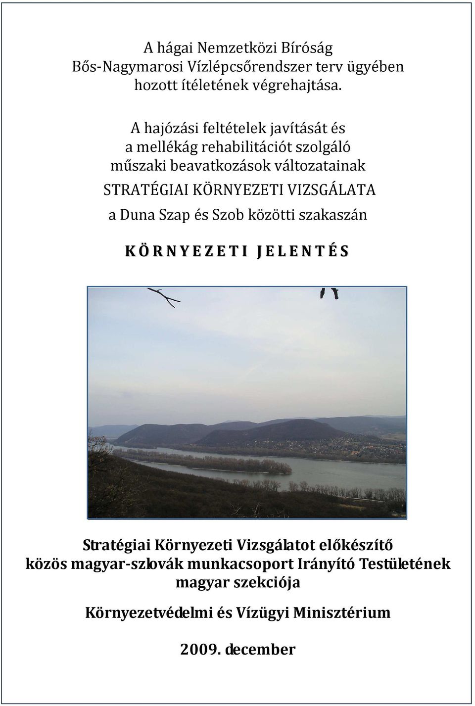 KÖRNYEZETI VIZSGÁLATA a Duna Szap és Szob közötti szakaszán KÖRNYEZETI JELENTÉS Kidolgoztató: Stratégiai Környezeti