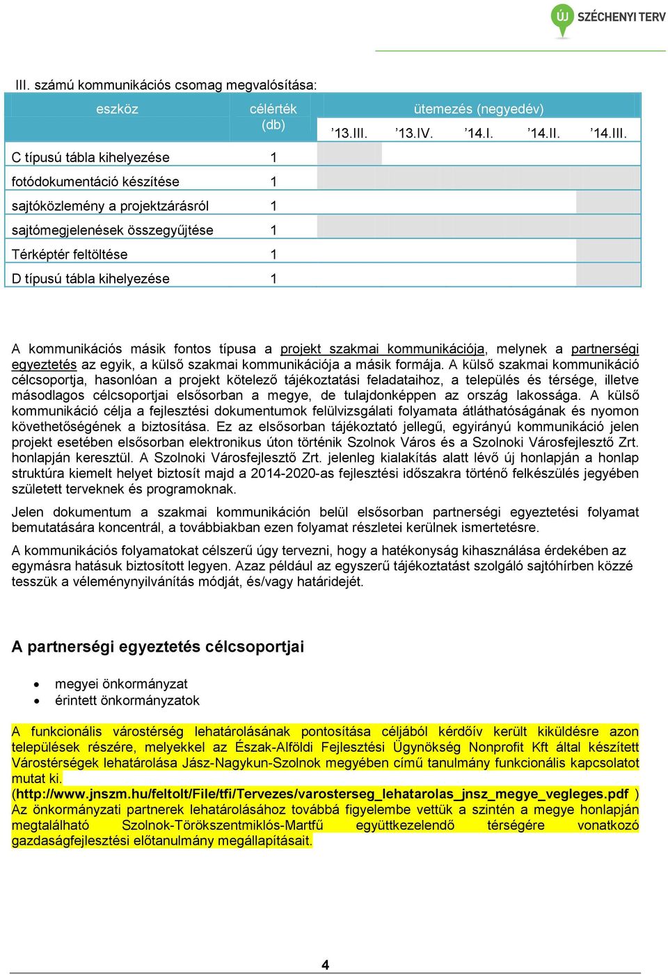 13.IV. 14.I. 14.II. 14.III. A kommunikációs másik fontos típusa a projekt szakmai kommunikációja, melynek a partnerségi egyeztetés az egyik, a külső szakmai kommunikációja a másik formája.