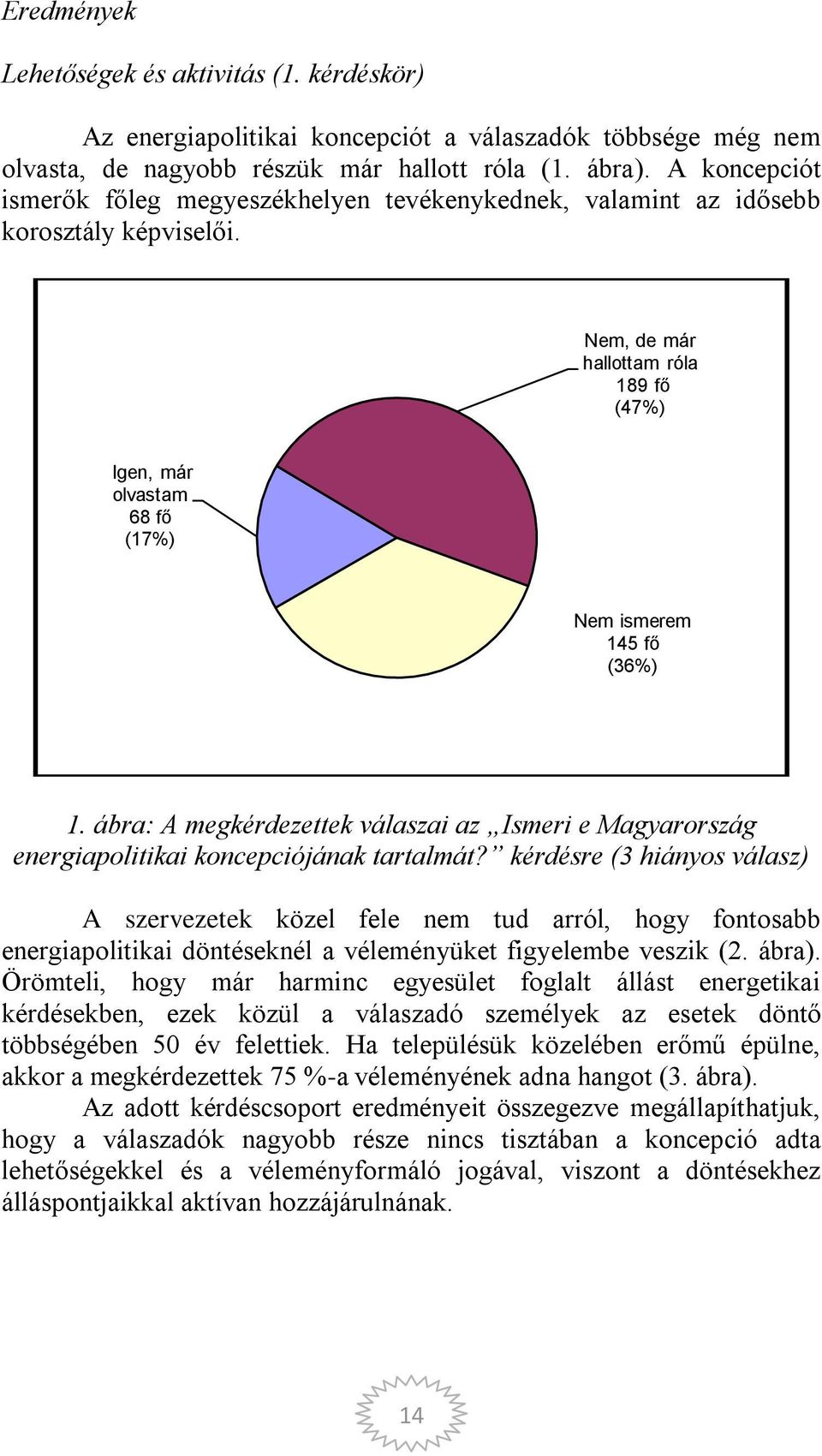 ábra: A megkérdezettek válaszai az Ismeri e Magyarország energiapolitikai koncepciójának tartalmát?