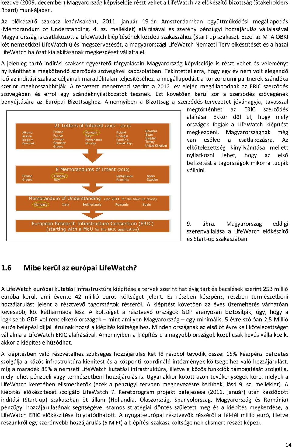 melléklet) aláírásával és szerény pénzügyi hozzájárulás vállalásával Magyarország is csatlakozott a LifeWatch kiépítésének kezdeti szakaszához (Start-up szakasz).