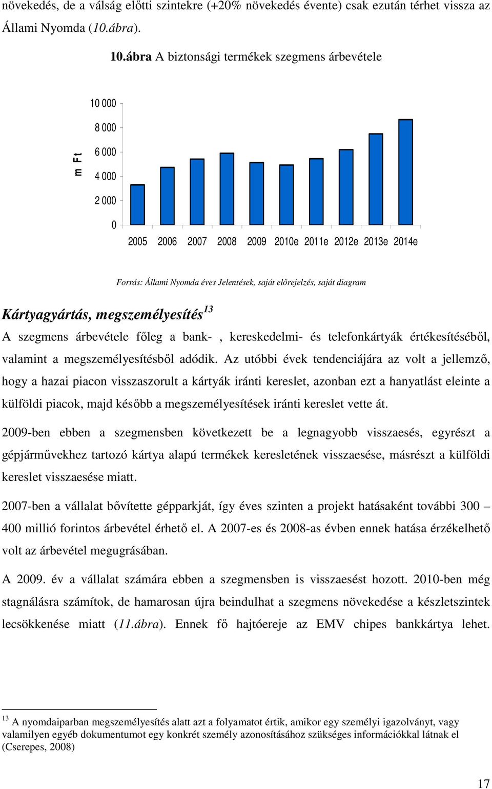 saját diagram Kártyagyártás, megszemélyesítés 13 A szegmens árbevétele fıleg a bank-, kereskedelmi- és telefonkártyák értékesítésébıl, valamint a megszemélyesítésbıl adódik.