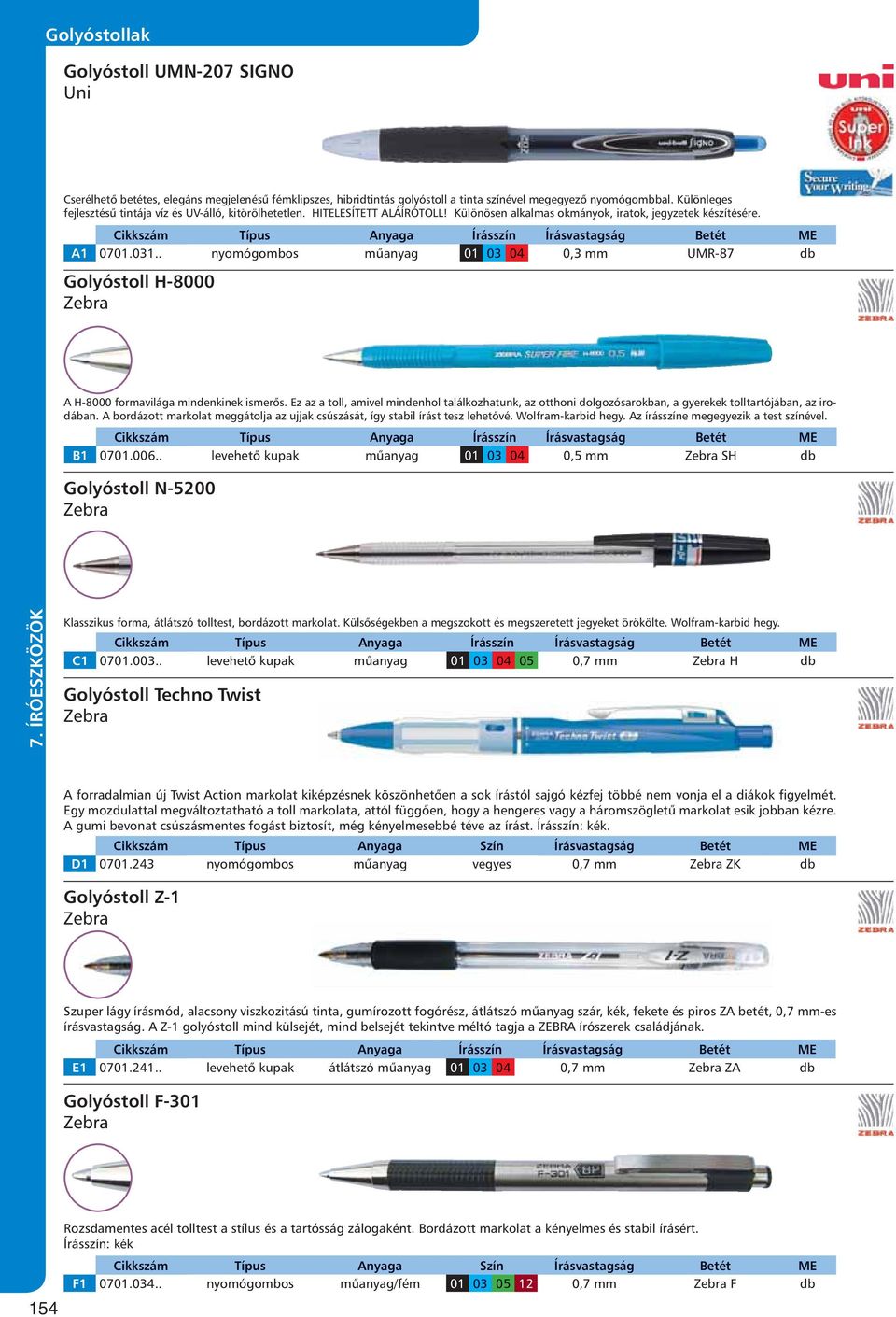 . nyomógombos műanyag 01 03 04 0,3 mm UMR-87 db Golyóstoll H-8000 Zebra A H-8000 formavilága mindenkinek ismerős.