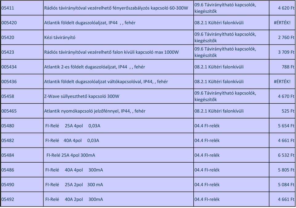 6 Távirányítható kapcsolók, kiegészítők 2 760 Ft 3 709 Ft 005434 Atlantik 2-es földelt dugaszolóaljzat, IP44,, fehér 08.2.1 Kültéri falonkívüli 788 Ft 005436 Atlantik földelt dugaszolóaljzat váltókapcsolóval, IP44,, fehér 08.