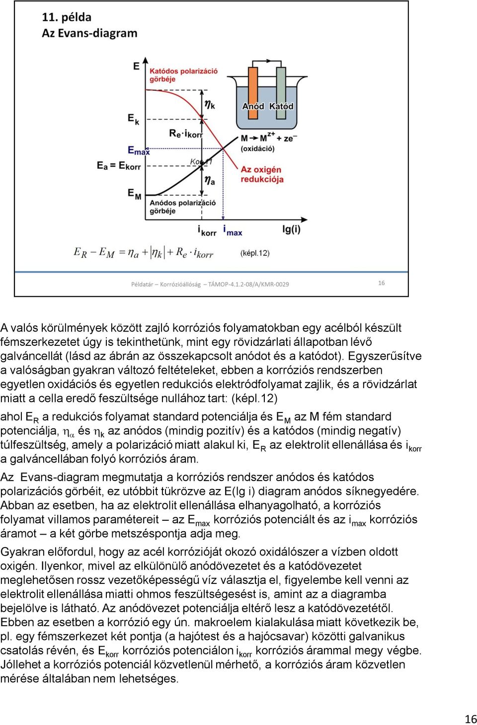 Egyszerűsítve a valóságban gyakran változó feltételeket, ebben a korróziós rendszerben egyetlen oxidációs és egyetlen redukciós elektródfolyamat zajlik, és a rövidzárlat miatt a cella eredő