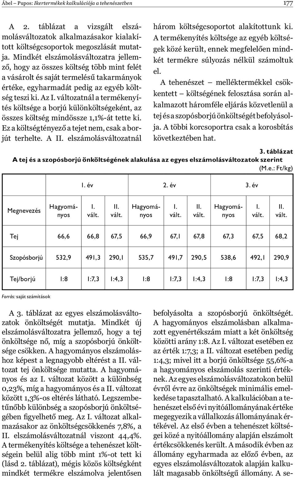 változatnál a termékenyítés költsége a borjú különköltségeként, az összes költség mindössze 1,1%-át tette ki. Ez a költségtényező a tejet nem, csak a borjút terhelte. A II.