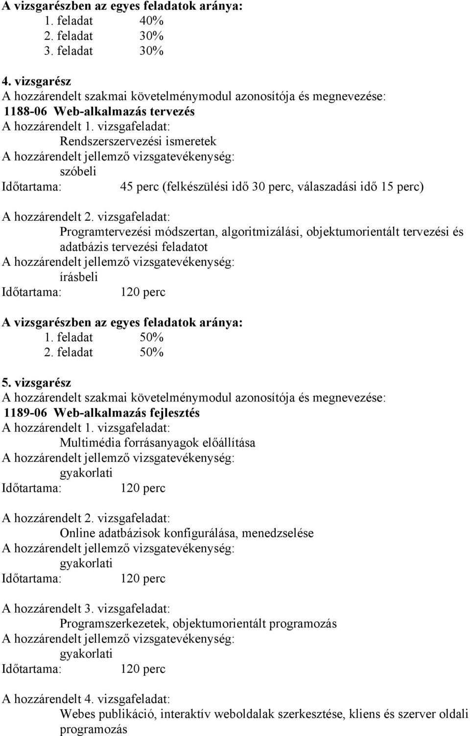 vizsgafeladat: Rendszerszervezési ismeretek szóbeli Időtartama: 45 perc (felkészülési idő 30 perc, válaszadási idő 15 perc) A hozzárendelt 2.