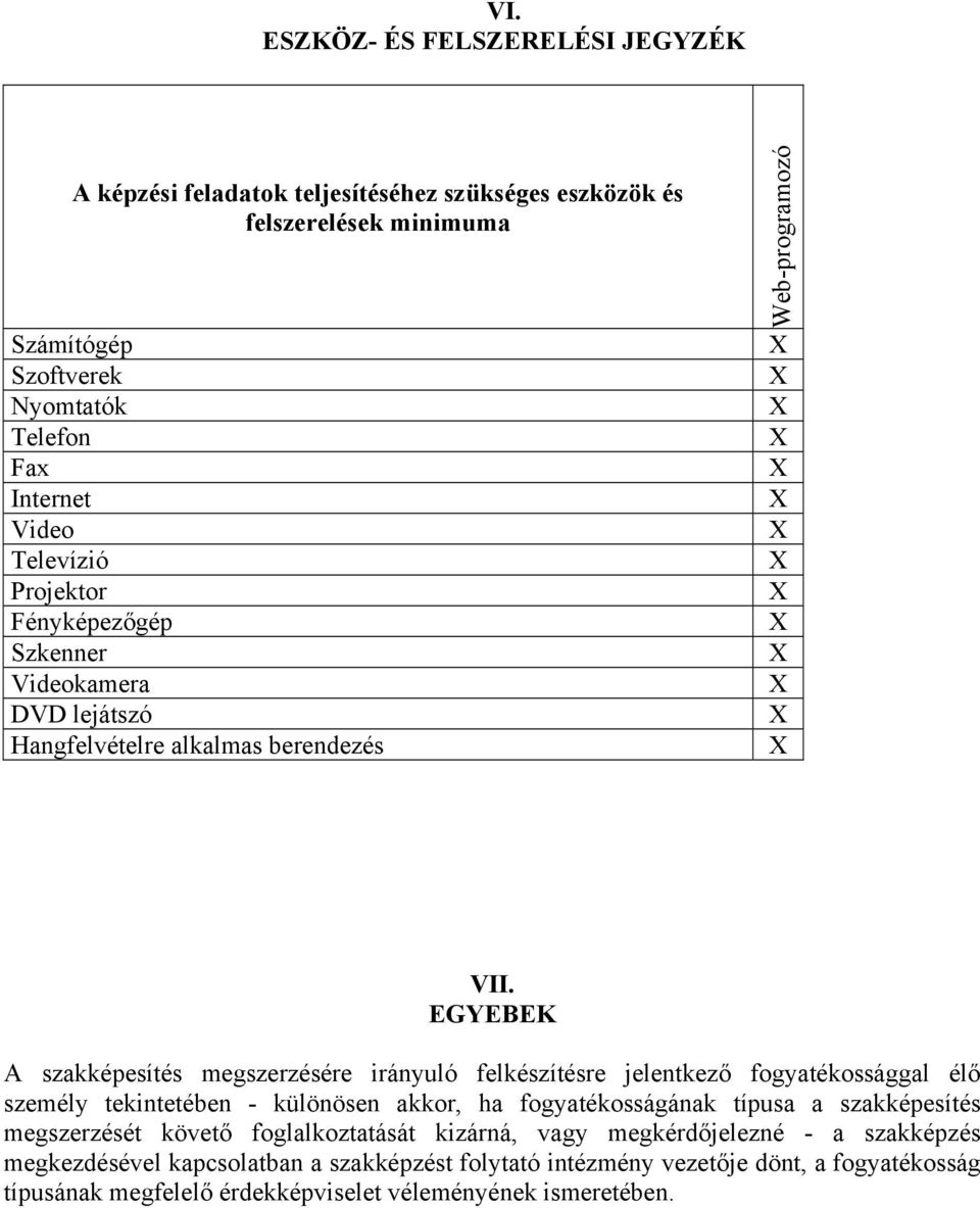 EGYEBEK A szakképesítés megszerzésére irányuló felkészítésre jelentkező fogyatékossággal élő személy tekintetében - különösen akkor, ha fogyatékosságának típusa a szakképesítés