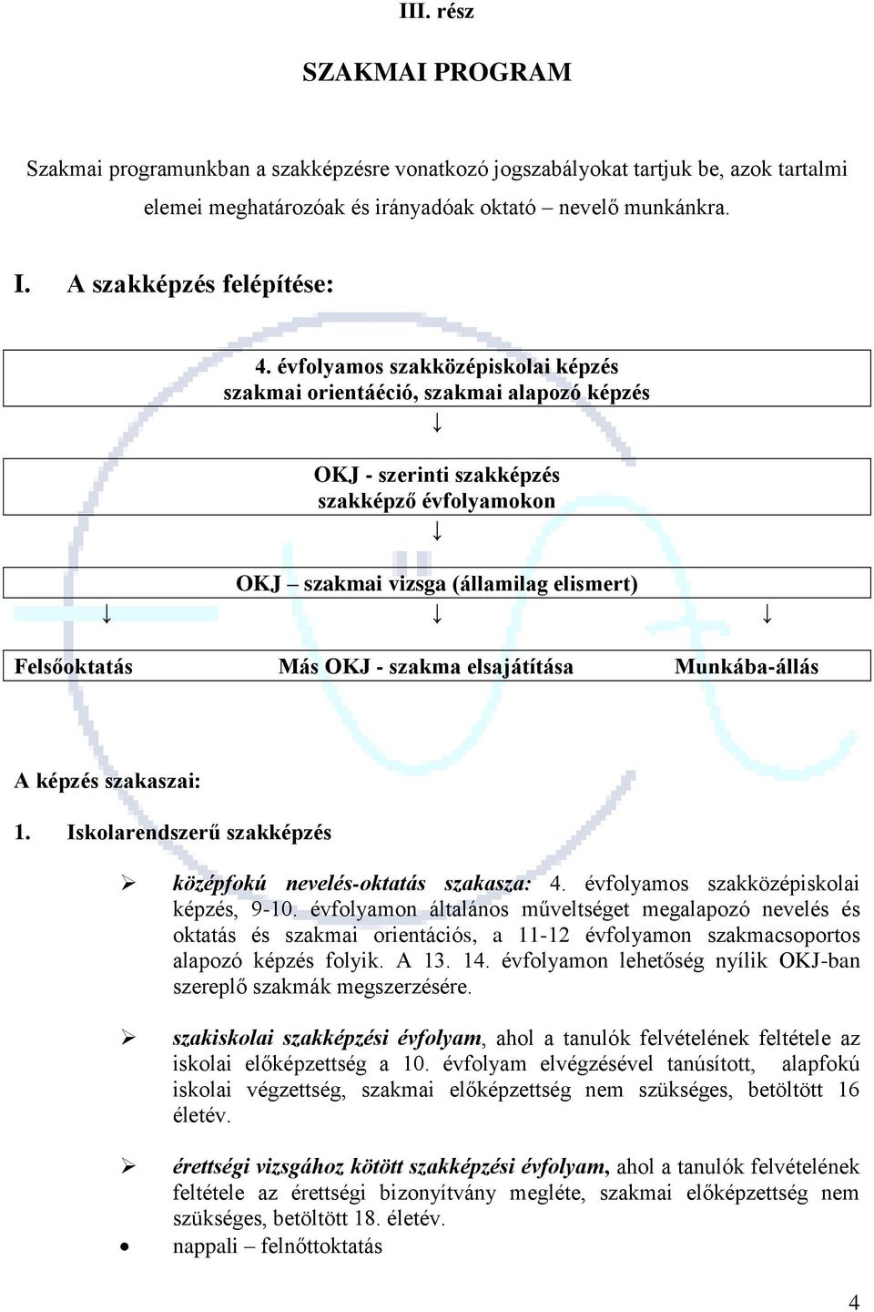 évfolyamos szakközépiskolai képzés szakmai orientáéció, szakmai alapozó képzés OKJ - szerinti szakképzés szakképző évfolyamokon OKJ szakmai vizsga (államilag elismert) Felsőoktatás Más OKJ - szakma