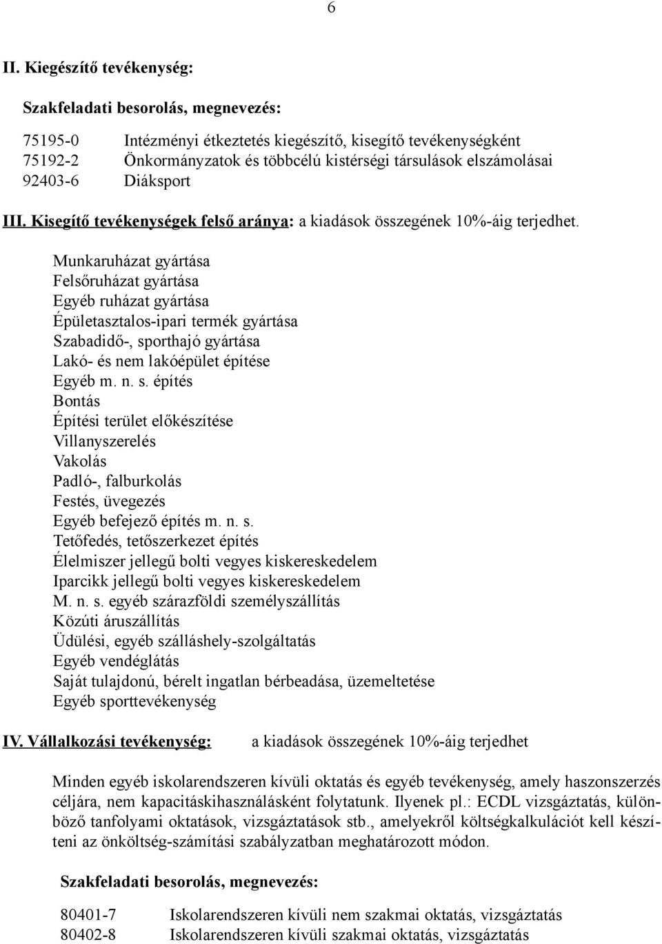 Munkaruházat gyártása Felsőruházat gyártása Egyéb ruházat gyártása Épületasztalos-ipari termék gyártása Szabadidő-, sp