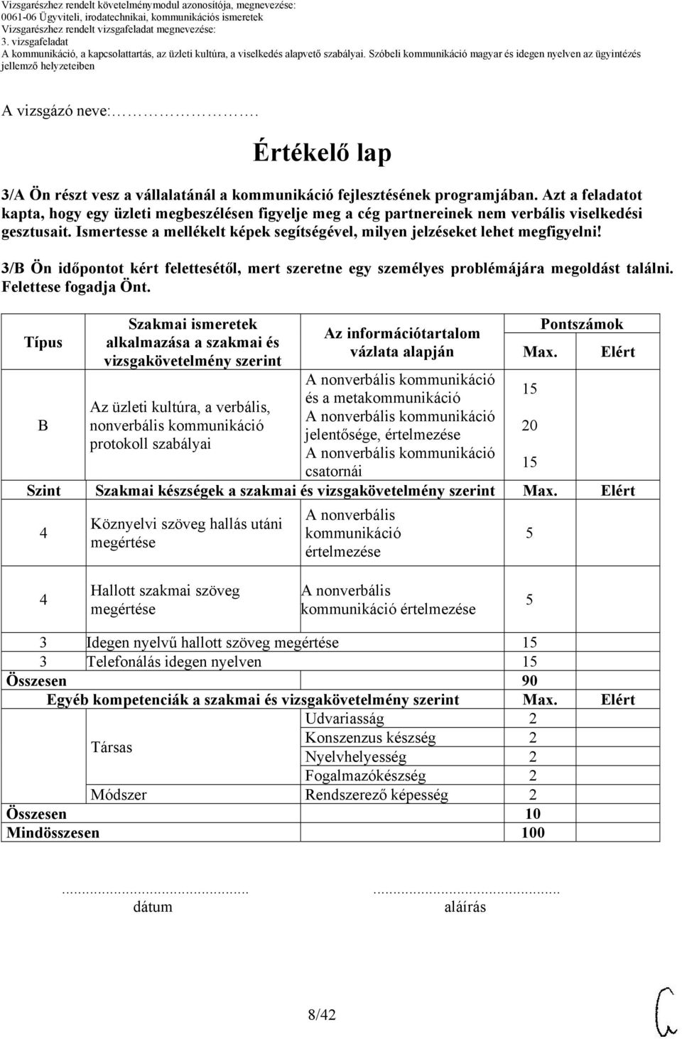 Ismertesse a mellékelt képek segítségével, milyen jelzéseket lehet megfigyelni! 3/B Ön időpontot kért felettesétől, mert szeretne egy személyes problémájára megoldást találni. Felettese fogadja Önt.