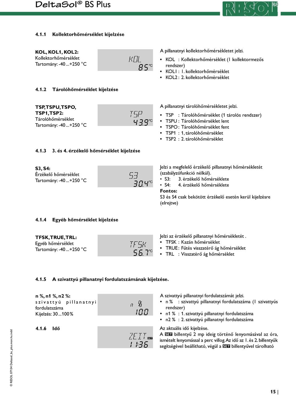 .. +250 C A pillanatnyi tárolóhőmérsékletet jelzi. TSP : Tárolóhőmérséklet (1 tárolós rendszer) TSPU : Tárolóhőmérséklet lent TSPO : Tárolóhőmérséklet fent TSP1 : 1, tárolóhőmérséklet TSP2 : 2.