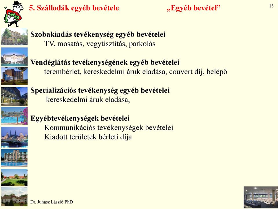 eladása, couvert díj, belépő Specializációs tevékenység egyéb bevételei kereskedelmi áruk eladása,