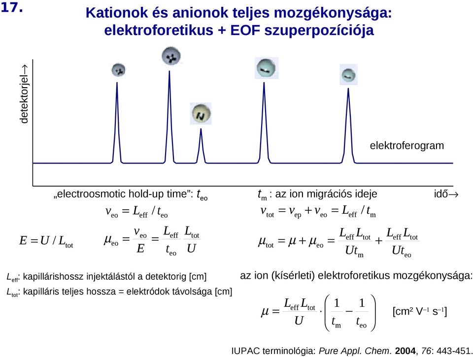 Leff Ltot Leff Ltot Utm Uteo az ion (kísérleti) elektroforetikus mozgékonysága: Leff: kapillárishossz injektálástól a detektorig [cm] Ltot: