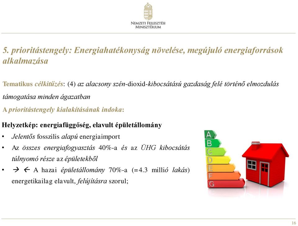Helyzetkép: energiafüggőség, elavult épületállomány Jelentős fosszilis alapú energiaimport Az összes energiafogyasztás 40%-a és az