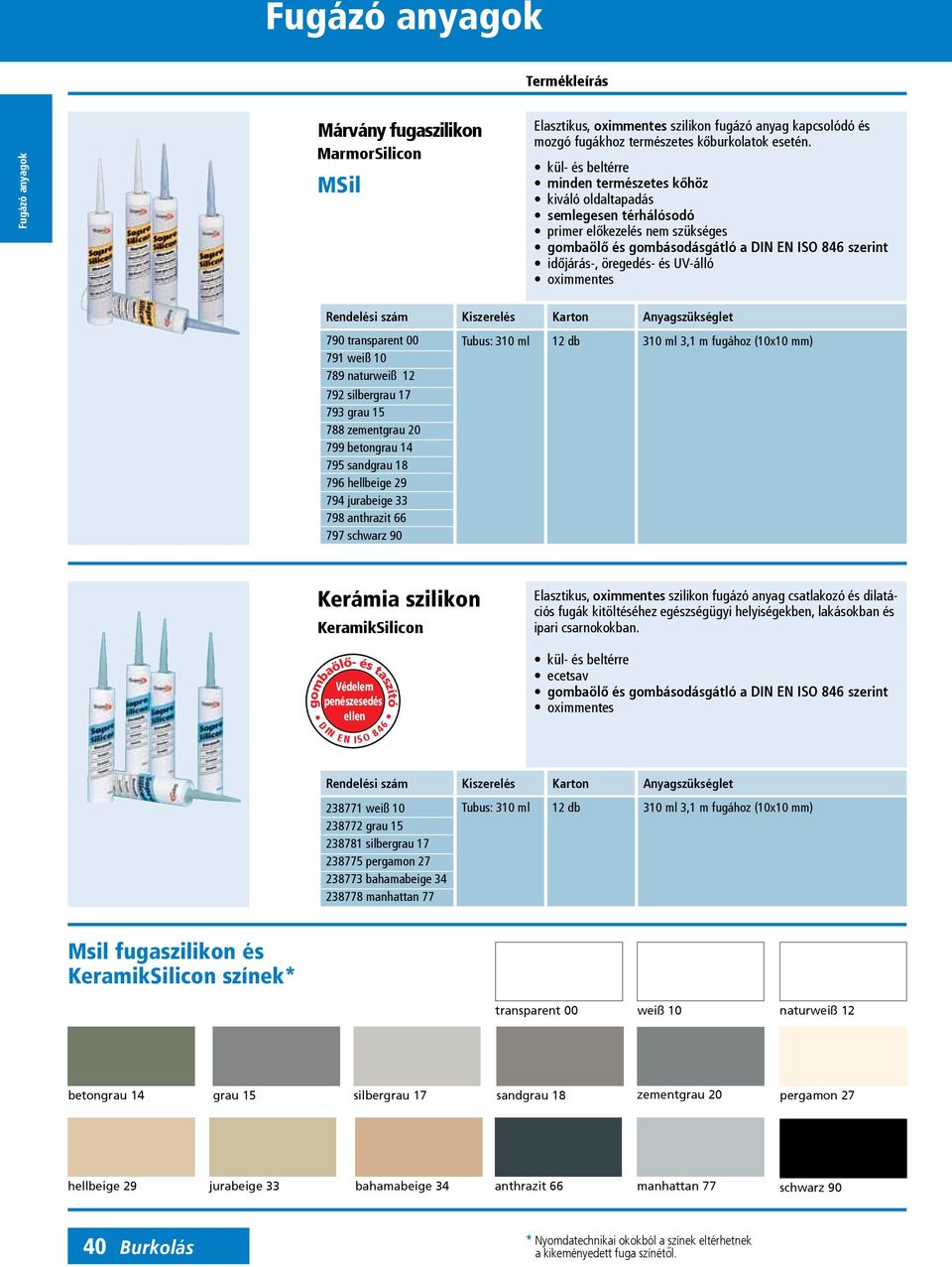 Rendelési szám Kiszerelés Karton Anyagszükséglet 790 transparent 00 791 weiß 10 789 naturweiß 12 792 silbergrau 17 793 grau 15 788 zementgrau 20 799 betongrau 14 795 sandgrau 18 796 hellbeige 29 794