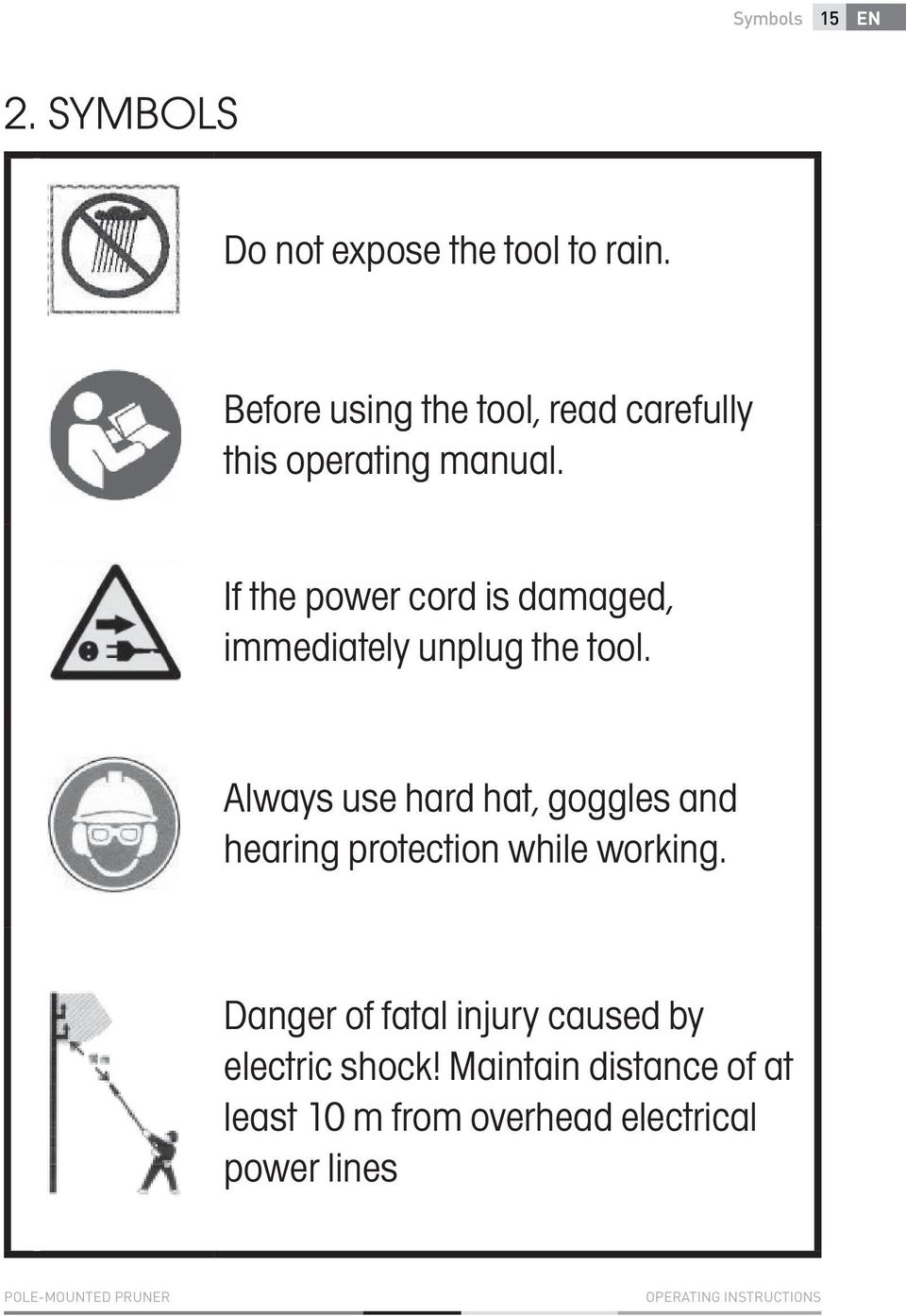 If the power cord is damaged, immediately unplug the tool.