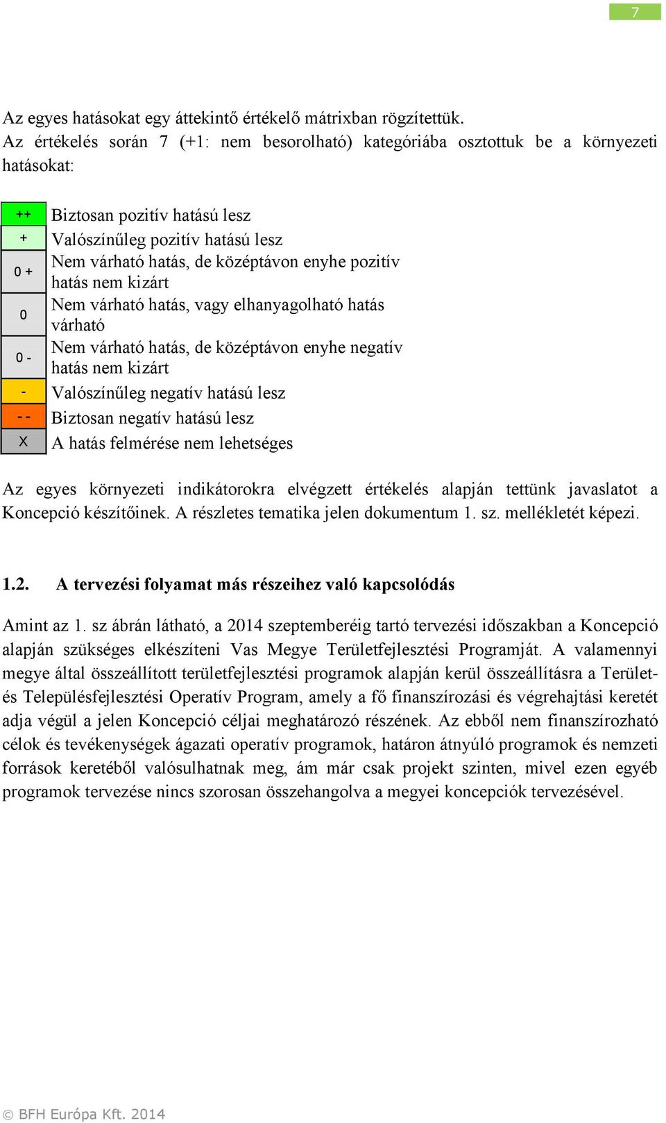 pozitív 0 + hatás nem kizárt Nem várható hatás, vagy elhanyagolható hatás 0 várható Nem várható hatás, de középtávon enyhe negatív 0 - hatás nem kizárt - Valószínűleg negatív hatású lesz - - Biztosan