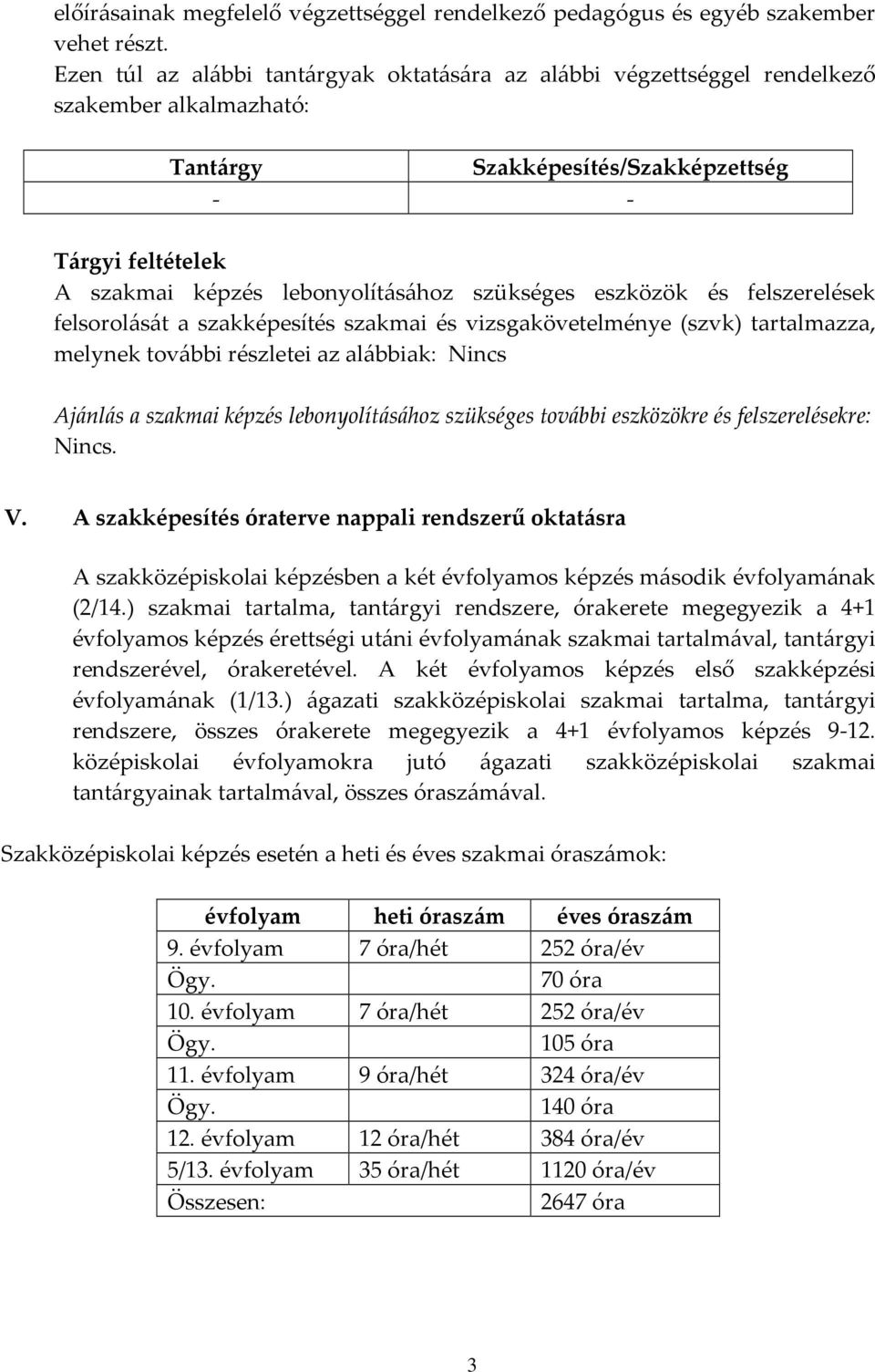 szükséges eszközök és felszerelések felsorolását a szakképesítés szakmai és vizsgakövetelménye (szvk) tartalmazza, melynek további részletei az alábbiak: Nincs Ajánlás a szakmai képzés