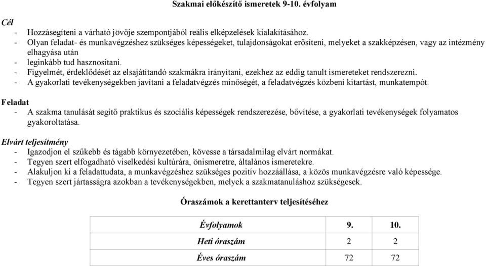 - Figyelmét, érdeklődését az elsajátítandó szakmákra irányítani, ezekhez az eddig tanult ismereteket rendszerezni.