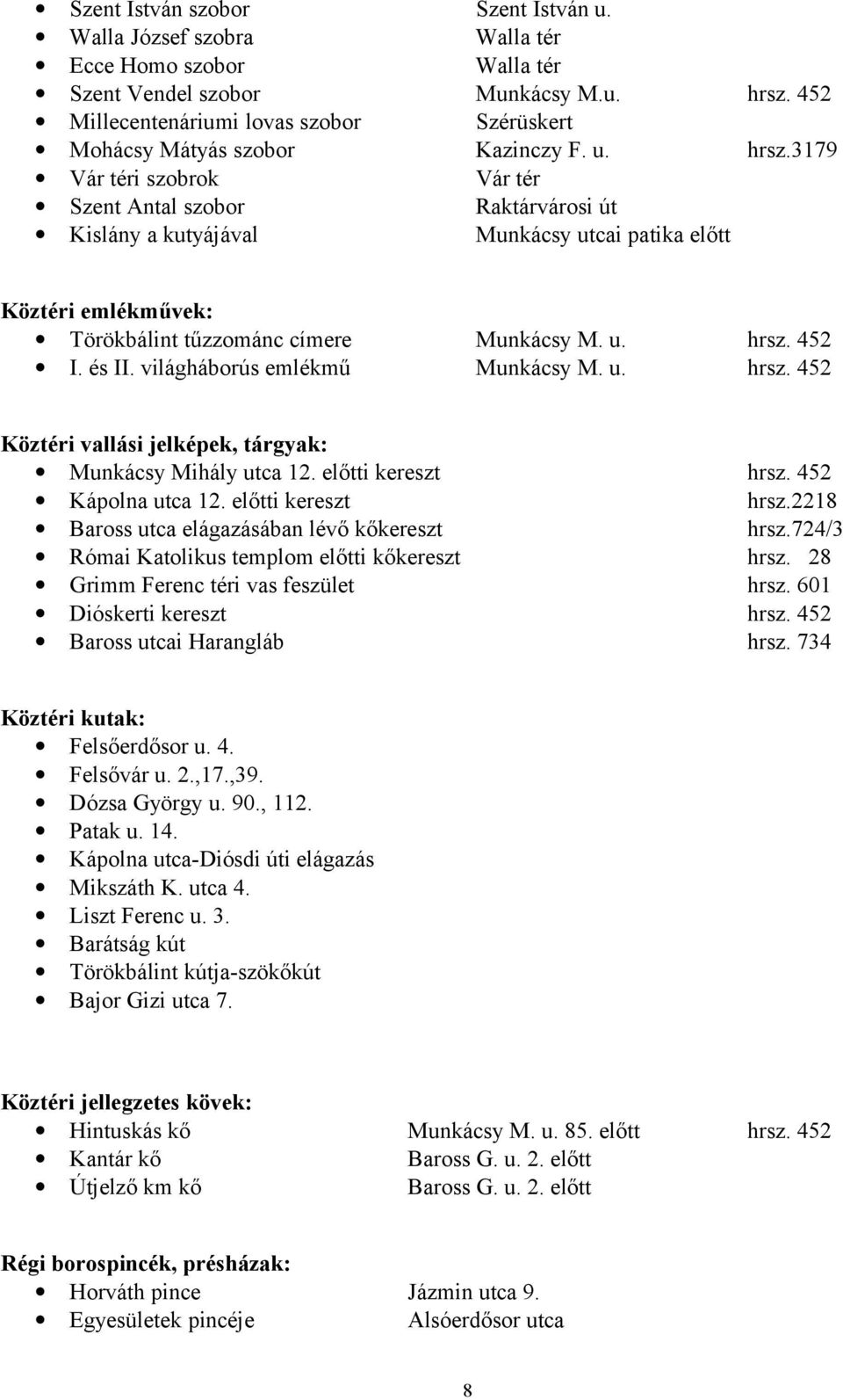 3179 Vár téri szobrok Vár tér Szent Antal szobor Raktárvárosi út Kislány a kutyájával Munkácsy utcai patika előtt Köztéri emlékművek: Törökbálint tűzzománc címere Munkácsy M. u. hrsz. 452 I. és II.