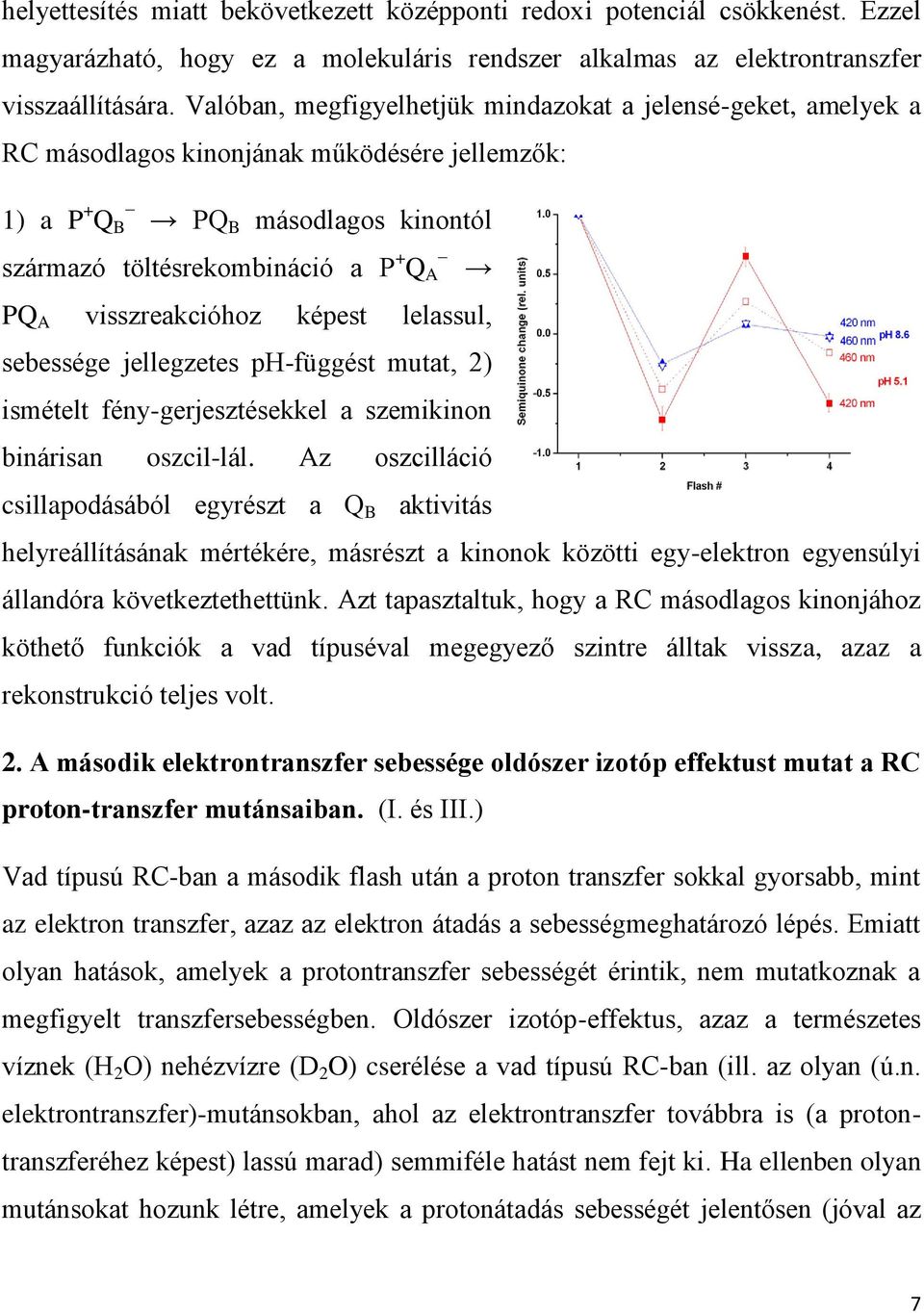 visszreakcióhoz képest lelassul, sebessége jellegzetes ph-függést mutat, 2) ismételt fény-gerjesztésekkel a szemikinon binárisan oszcil-lál.