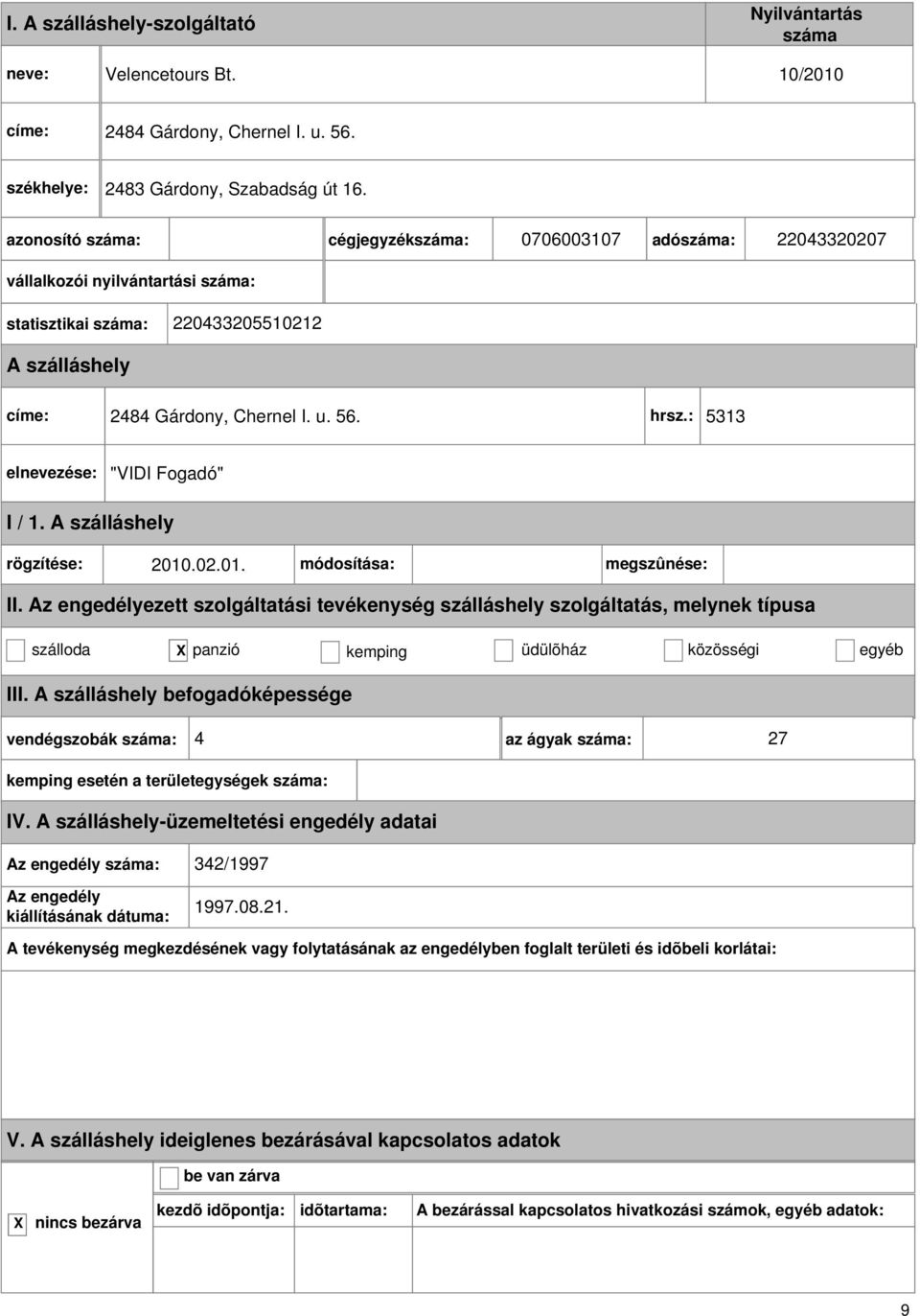 Gárdony, Chernel I. u. 56. hrsz.: 5313 "VIDI Fogadó" rögzítése: 2010