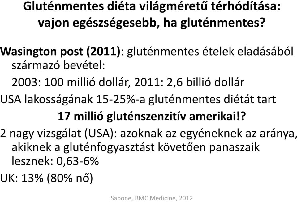 dollár USA lakosságának 15-25%-a gluténmentes diétát tart 17 millió gluténszenzitív amerikai!