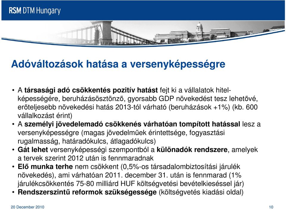 600 vállalkozást érint) A személyi jövedelemadó csökkenés várhatóan tompított hatással lesz a versenyképességre (magas jövedelműek érintettsége, fogyasztási rugalmasság, határadókulcs, átlagadókulcs)