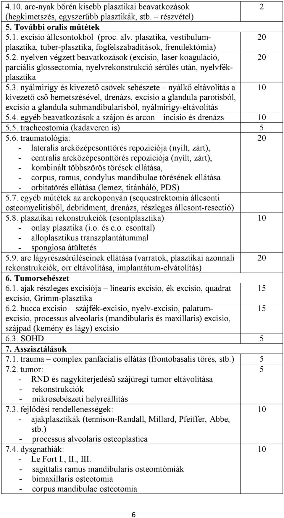 5.2. nyelven végzett beavatkozások (excisio, laser koaguláció, 20 parciális glossectomia, nyelvrekonstrukció sérülés után, nyelvfékplasztika 5.3.