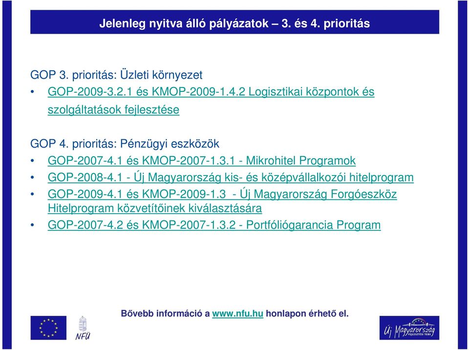 1 - Új Magyarország kis- és középvállalkozói hitelprogram GOP-2009-4.1 és KMOP-2009-1.