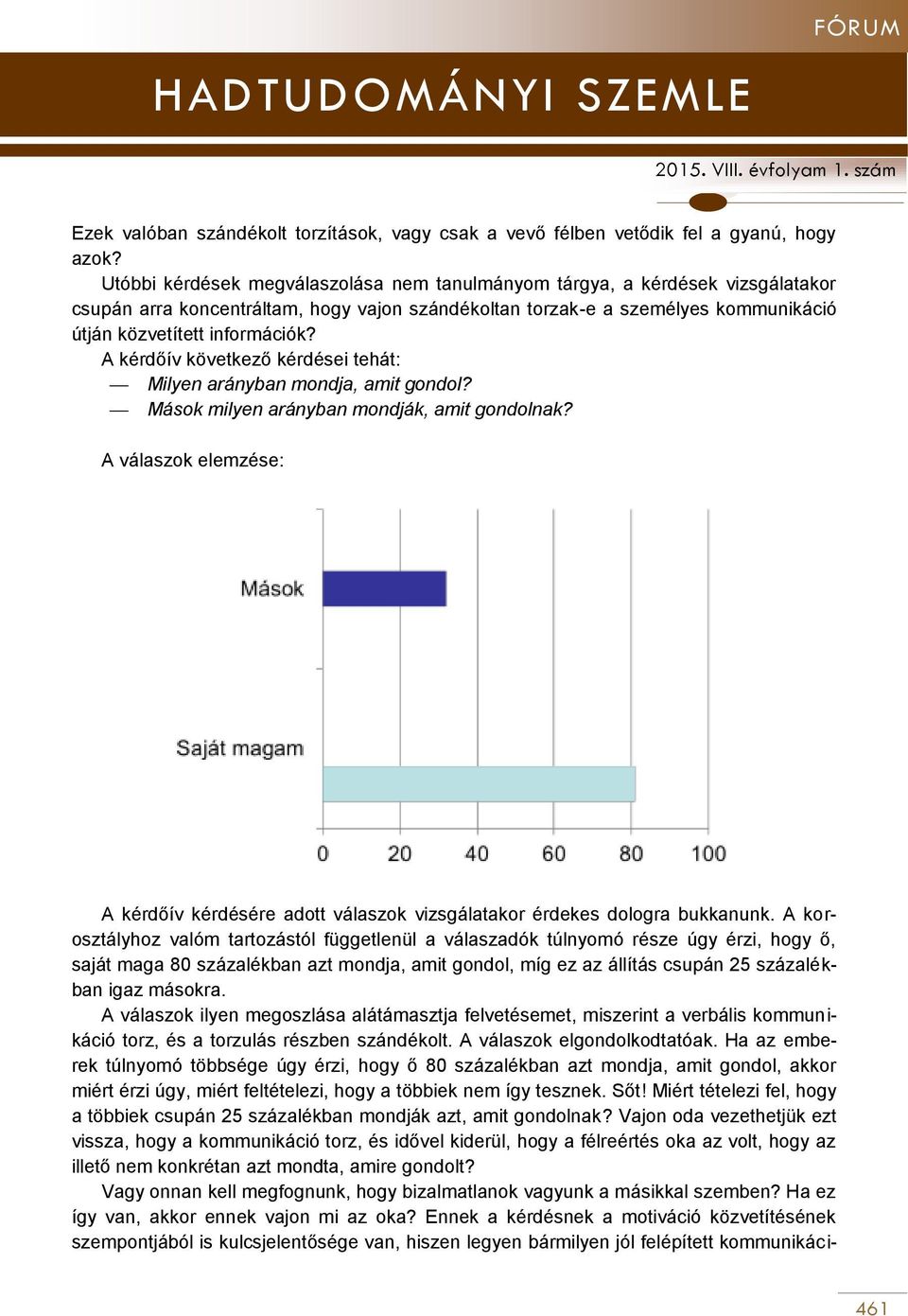 A kérdőív következő kérdései tehát: Milyen arányban mondja, amit gondol? Mások milyen arányban mondják, amit gondolnak?