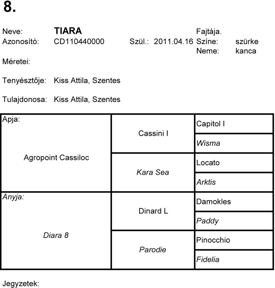 16 Színe: szürke Kiss Attila, Szentes Tulajdonosa: Kiss Attila,