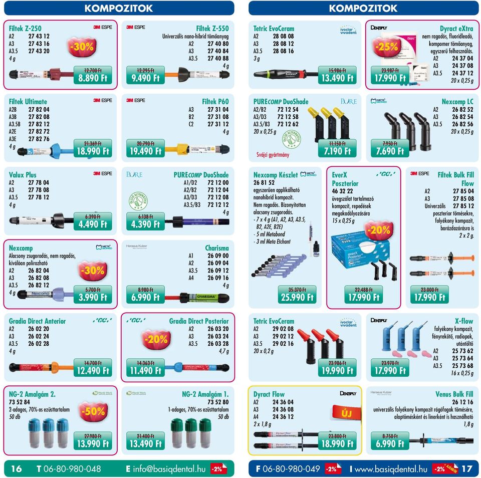 990 Ft Dyract extra nem ragadós, fluoridleadó, kompomer tömőanyag, egyszerű felhasználás. A2 24 37 04 A3 24 37 08 A3.5 24 37 12 20 x 0,25 g Filtek Ultimate A2B 27 82 04 A3B 27 82 08 A3.