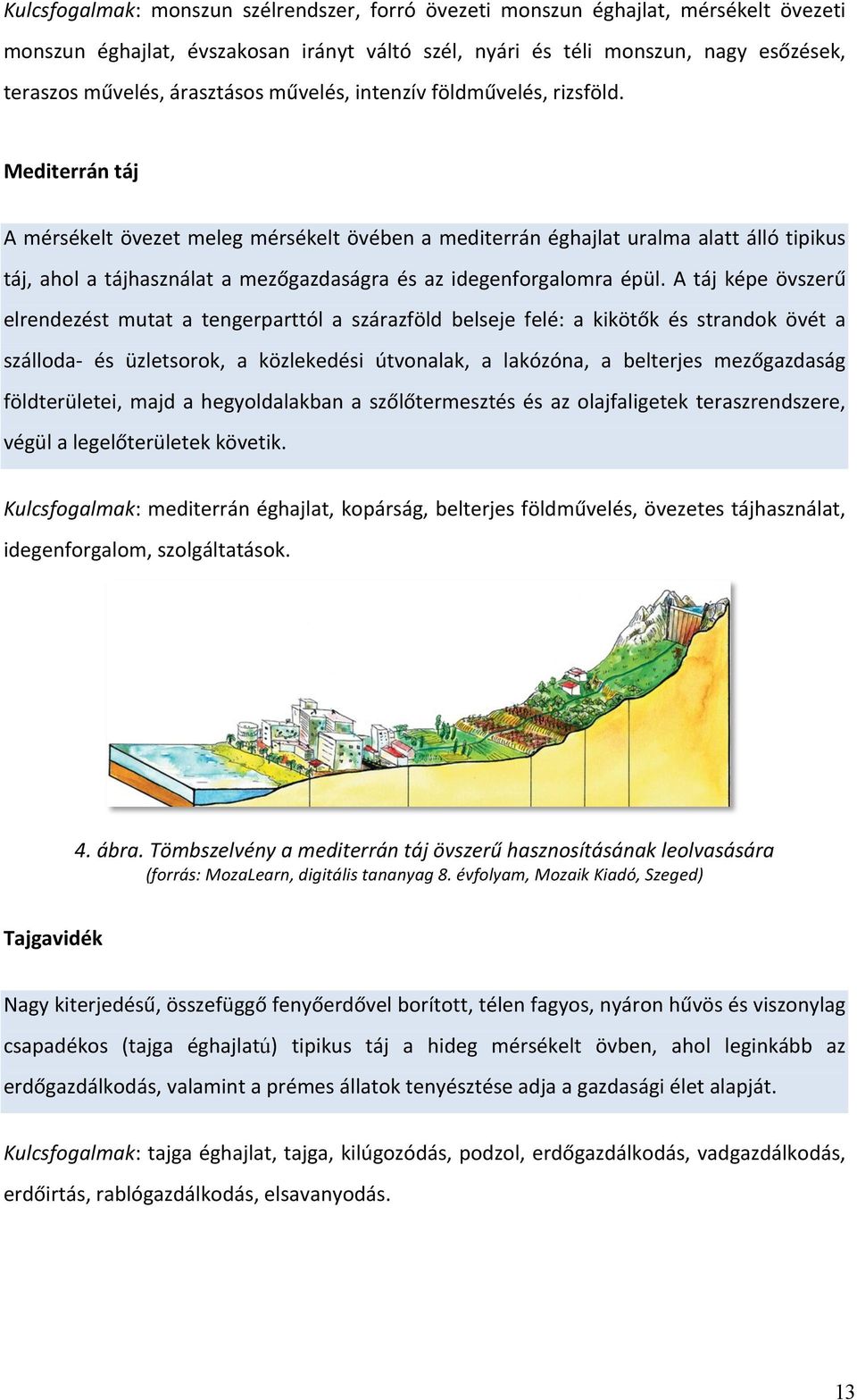 Mediterrán táj A mérsékelt övezet meleg mérsékelt övében a mediterrán éghajlat uralma alatt álló tipikus táj, ahol a tájhasználat a mezőgazdaságra és az idegenforgalomra épül.