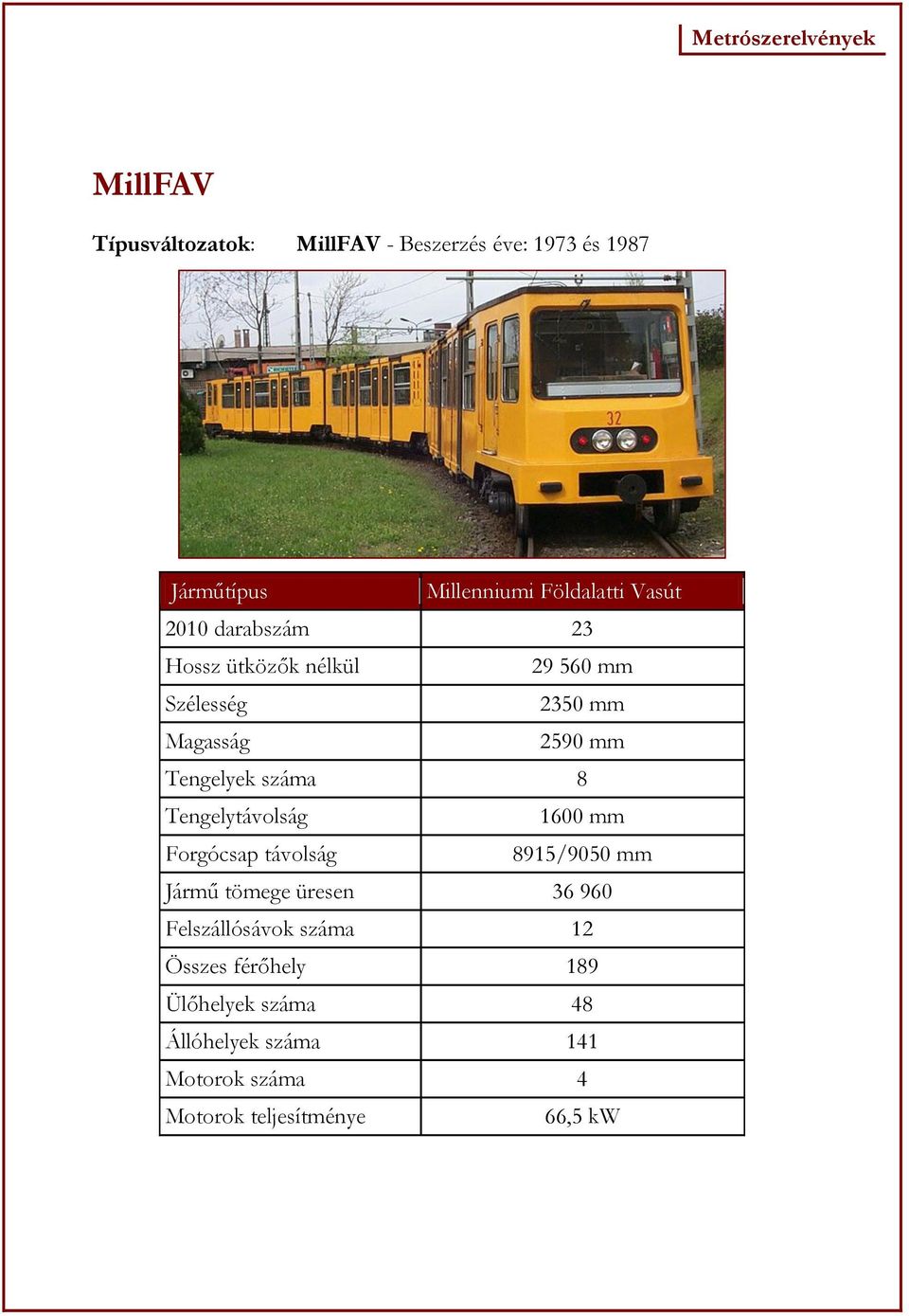 Tengelyek száma 8 Tengelytávolság 1600 mm Forgócsap távolság 8915/9050 mm Jármű tömege üresen 36 960