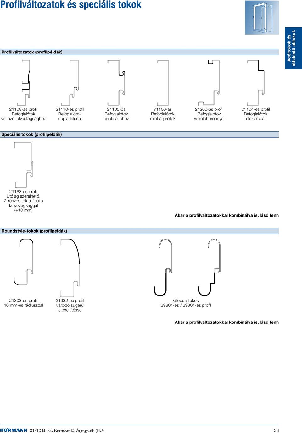 (profilpéldák) 21168-as profil Utólag szerelhető, 2-részes tok állítható falvastagsággal (+10 mm) Roundstyle-tokok (profilpéldák) Akár a profilváltozatokkal kombinálva is,