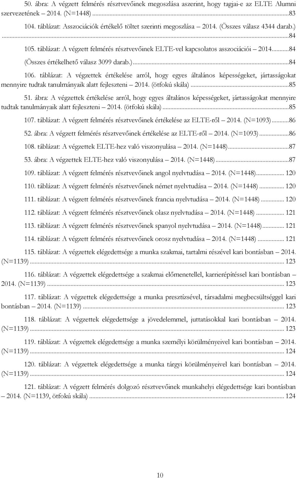 ..8. ábra: A végzettek értékelése arról, hogy egyes általános képességeket, jártasságokat mennyire tudtak tanulmányaik alatt fejleszteni. (ötfokú skála)...8. táblázat: A végzett felmérés résztvevőinek értékelése az ELTE-ről.